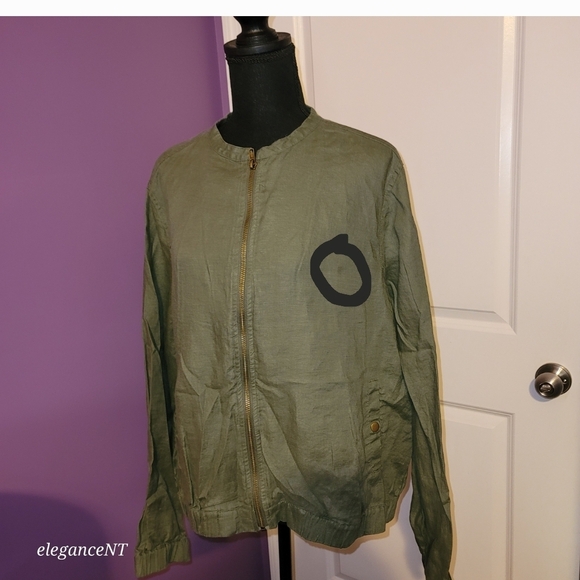 Cynthia Rowley Dark Green Linen Bomber Jacket Sz: XL - Picture 9 of 9